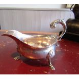 Georgian Solid Silver Sauce Boat Standing on Three Shaped Feet with Flying C Scroll Handle 5