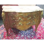 Antique French Marble Top Bombe Serpentine Chest with Inlays, Veneers, Parquetry and Crossbandings