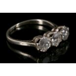 Three Stone 18 Carat White Gold Mounted Diamond Ring of Approximately 1.2 Carat Weight, The