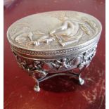 Edwardian Solid Silver Oval Form Dressing Table Box on Pedestal Supports Carrying Import Marks for