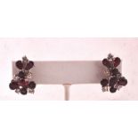 Pair of Ruby and Diamond Cluster Earrings of Naturalistic Form and Good Colour Set on 18 Carat White