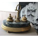 French Empire Antique Ormolu Mounted Oval Form Desk Rest of Imposing Size Inset with Green Marble,