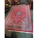 Burgundy and Navy Ground Persian Pure Wool Rug with Patterned Border Decoration and Central