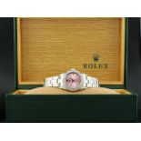 Rolex Oyster Perpetual Ladies Wristwatch with Oyster Bracelet and Diamond Set Champagne Pink Dial