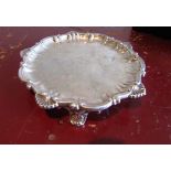 William IV Solid Silver Salver Decorated with Ancestral Crest and Scallop Motif Rim above Shaped