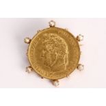 Forty Franc Coin Mounted Brooch Dated 1834 for Louis Philippe I, the Colet-Setting Accented by