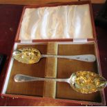 Pair of Antique Berry Spoons Antique Solid Silver and in Original Presentation Case