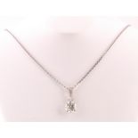 Important Mid-Century Diamond Solitaire Pendant Drop Necklace of Approximately 4.5 Carats Set in