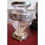 Antique French Silver Mounted Crystal Vase of Tapering Fluted Form with Removable Decorated Silver