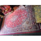 Persian Pure Wool Rug of Burgundy and Navy Ground with Patterned Border Decoration and Central