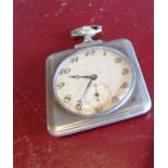 Solid Silver Square Form Antique Pocket Watch with Numerical Decorated Enamel Dial