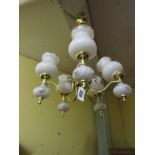 Six Branch Chandelier with Milk Glass Tulip Form Shades