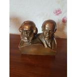 Bronze Sculpture Depicting Karl Marx and Lenin Signed H Thomckuu 1958 5 Inches Wide