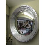 Circular Silvered Wall Mirror with Reeded Decoration Approximately 30 Inches Diameter