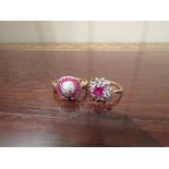 Two Ruby 9 Ct Gold Ladies Rings with Diamond Decoration