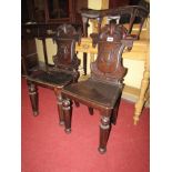 Pair of Victorian Hall Chairs with Shield Backs on Turned Supports