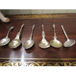 Six Solid Silver Harlequin Apostle Spoons with Figural Motifs