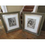 Pair of Large Victorian Lithographs Depicting Ladies in Decorated Gilded Frames