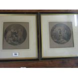 Regency Mezzotint Tondo Classical Scenes in Gilt Frame 14 Inches Diameter Approximately