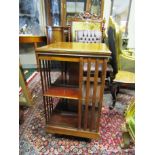 Edwardian Revolving Bookcase with Marquetry Decoration on Swept Supports 19 Inches Wide