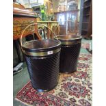 Pair Irish Mahogany and Brass Bound Peat Buckets with Twist Motif Decoration 15 Inches Wide x 21