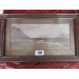 James William Carey RUA Victorian School Watercolour Stream with Mountains Beyond 5 Inches x 14