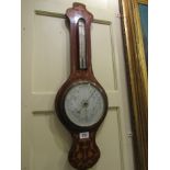 Antique Marquetry Decorated Banjo Barometer Brass Bound 36 Inches High Approximately