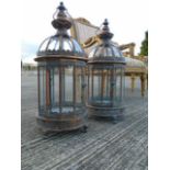 Pair of Hexagonal Form Lanterns Each 22 Inches High Approximately