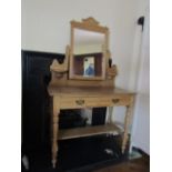 Victorian Pine Dressing Table with Adjustable Back Mirror above Turned Supports Approximately 34