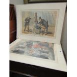 Two Antique Coloured and Engraved Political Cartoons Largest 16 Inches x 22 Inches Approximately