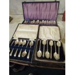 Three Cased Sets of Silver Plated Spoons