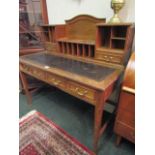 Victorian Writing Desk with Leather Insert and Swan Neck Handles on Tapered Supports