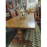 Antique Oak Refectory Table on Generous Turned End Column Supports 6ft 4 Inches Long Approximately