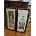 Pair of Framed Engraving of Seasonal Ladies Each 24 Inches High x 8 Inches Wide