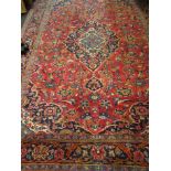 Persian Mashhad Pure Wool Rug with Floral Motif Decoration and Fringes to Extremities.72 Inches Wide