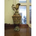 Antique Brass Ormolu Mounted Claret Jug with Floral Motif Decoration 23 Inches High