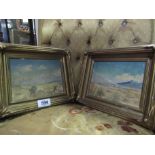 Pair of Landscapes Antique Oil on Board Signed Each 6 inches x 9 Inches Approximately