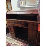 Antique Roll Top Writing Desk with Drawers to Apron and Turned Handles 44 Inches Wide x 46 Inches