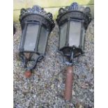 Pair of Cast Iron Lanterns with Frosted Glass of Generous Form
