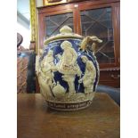 Antique Lidded Earthenware Continental Wine Vessel with Twin Handles 13 Inches High