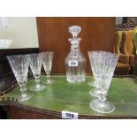 Set of Six Waterford Glasses Fluted Form with Accompanying Decanter