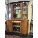 Victorian Mahogany Marquetry Decorated Display Cabinet with Center Glazed Display 5ft Wide