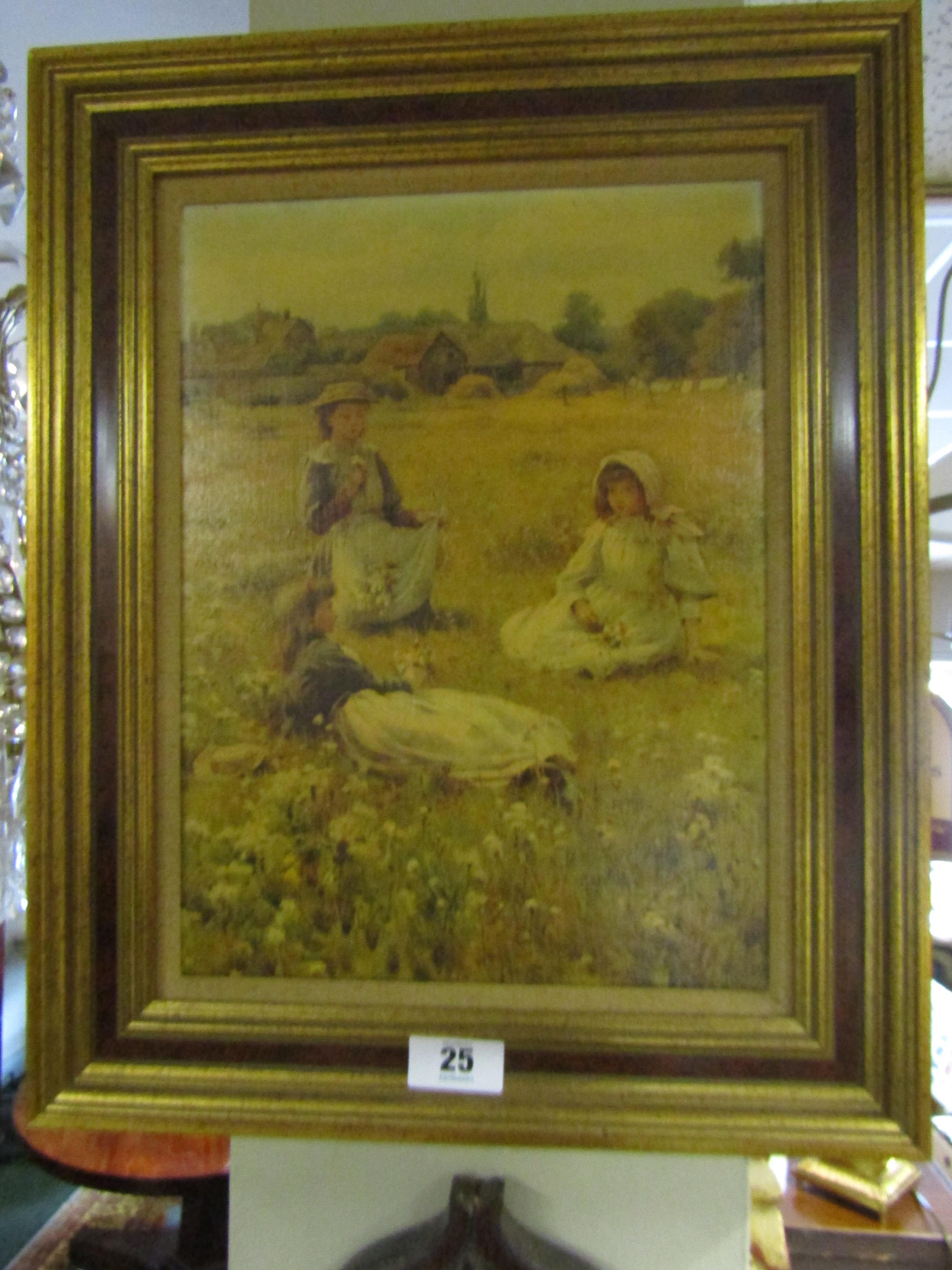 William Affleck Girls in Meadow Oileograph in Gilded Frame 16 Inches High x 12 Inches Wide - Image 2 of 2