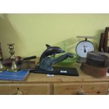 Bronze Figure of Two Dolphins and Other Items Including Vintage Kitchen Scales