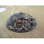 Early Solid Silver Brooch with Avian Motifs and Inset Semi Precious Stones