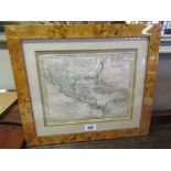 Antique Burr Walnut Framed Map 14 Inches x 12 Inches Approximately