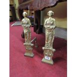 Pair of Antique Cast Brass Figural Fire Rests Each 15 Inches High Approximately