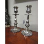 Antique Pair of Solid Silver Candle Sticks Chased Rococo Form Each 10 Inches High Approximately