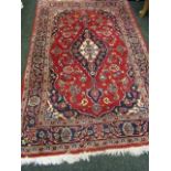 Persian Mashhad Pure Wool Rug with Floral Motif Decoration and Fringes to Extremities.44 Inches Wide