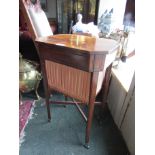 Regency Satinwood and Figured Walnut Work Table with Slender Tapered Supports with Castors 20 Inches